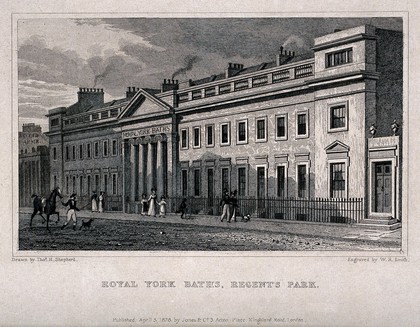 The Royal York Baths, Regent's Park, London. Engraving by W. R. Smith, 1828, after T. H. Shepherd.