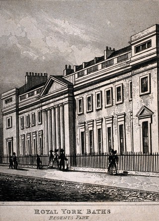 The Royal York Baths, Regent's Park, London. Engraving by J. Shury, 1835, after T. H. Shepherd.