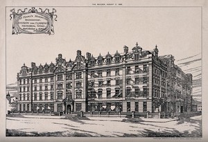 view St Mary's Hospital, Paddington, London: the Clarence Memorial wing. Photo-lithograph after Florence and Satchell, 1902.