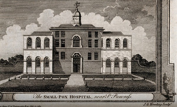 The Smallpox Hospital, St Pancras, London. Engraving by J. G. Wooding, 1784.