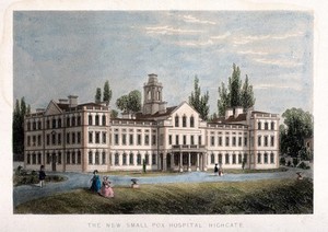 view The Smallpox Hospital, Highgate, Middlesex. Coloured engraving.