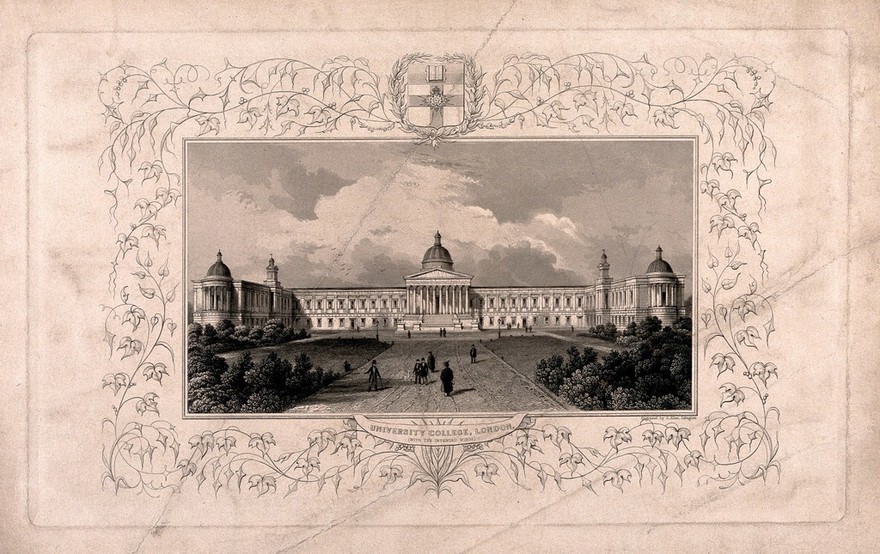 University College, London: the main building, seen from Gower Street. Engraving by S. Allen.