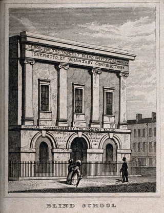 The blind school, Southwark. Engraving, 1834, after H. West.