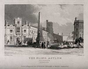 view The blind school, Southwark. Engraving by H. Wallis after A. W. Wray.