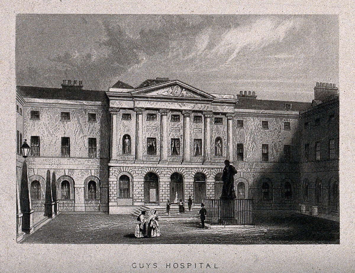 Guy's Hospital, Southwark: inside the courtyard. Engraving by A. H. Payne., by Richard Jupp