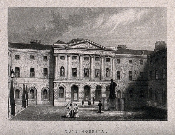 Guy's Hospital, Southwark: inside the courtyard. Engraving by A. H. Payne.