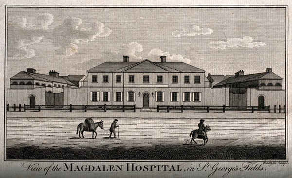 The Magdalen Hospital, St George's Fields, Southwark. Engraving by Eastgate.