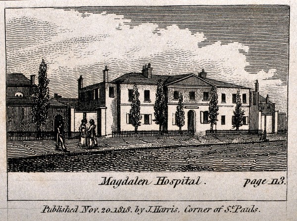 The Magdalen Hospital, St George's Fields, Southwark. Engraving.