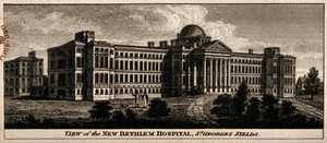 view The Hospital of Bethlem [Bedlam], St. George's Fields, Lambeth. Engraving, 1816.