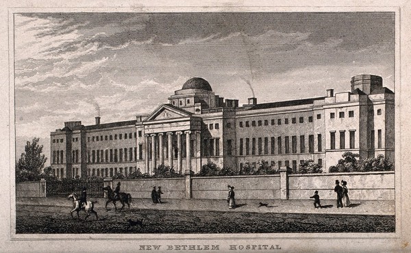 The Hospital of Bethlem [Bedlam], St. George's Fields, Lambeth. Engraving by J. Tingle after T. H. Shepherd.