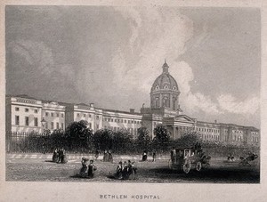 view The Hospital of Bethlem [Bedlam], St. George's Fields, Lambeth. Engraving after T. H. Shepherd.