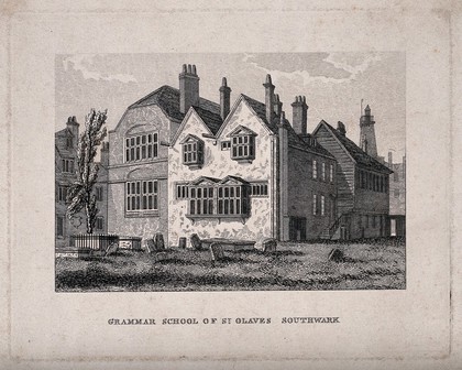 St Olave's Grammar School, Southwark. Etching by J. C. Buckler.