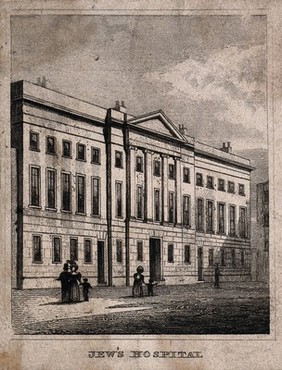 The Jews' Hospital, Mile End Road, Whitechapel. Engraving by J. Shury, 1835, after T. H. Shepherd.