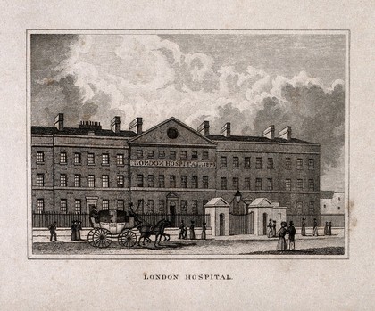 The London Hospital, Whitechapel: the facade. Engraving, c.1836.