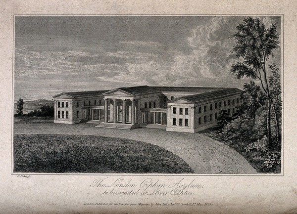 The London Orphan Asylum, Clapton. Engraving by R. Baker, 1823.