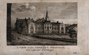 view The Orphan's Hospital, Edinburgh. Etching.