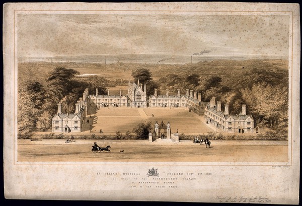 The Hospital of St. Peter, Wandsworth. Coloured lithograph, 1849.