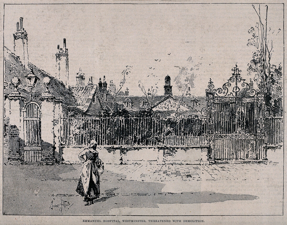 Emanuel Hospital, Tothill Fields, Westminster. Process print, c.1893, after a drawing by H. Railton., by Herbert Railton
