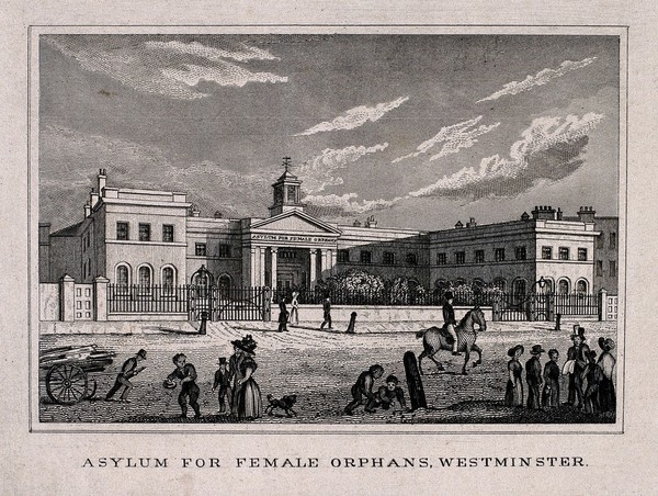 The female orphan asylum, Westminster Bridge Road, Lambeth. Engraving.