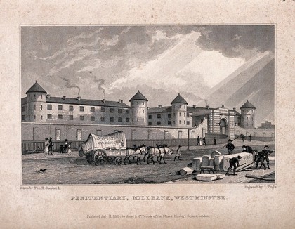 Millbank penitentiary, London. Engraving by J. Tingle after T. H. Shepherd.