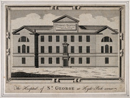 St. George's Hospital, Hyde Park Corner. Engraving by T. White, 1770.