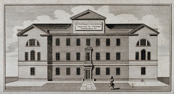 St. George's Hospital, Hyde Park Corner. Engraving.