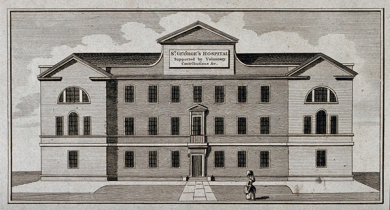 St. George's Hospital, Hyde Park Corner. Engraving., by Isaac Ware