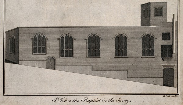 The church of St. John the Baptist, Savoy Hill. Engraving by B. Cole.