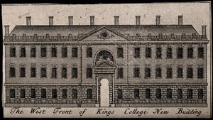 view King's College, Cambridge: the river façade of the Gibbs building. Engraving.