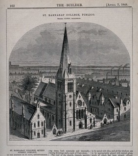 St. Barnabas' College, Pimlico. Wood engraving by C. D. Laing after B. Sly, 1849.