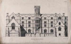 view The Wesleyan College, Horseferry Road, Westminster. Lithograph by C. Bagster.