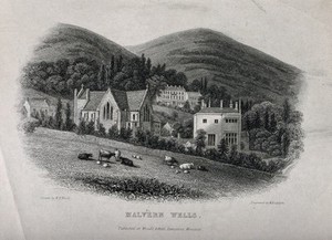 view Malvern Wells, Great Malvern, Worcestershire. Wood engraving by W. Radclyffe after W.H. Wood.