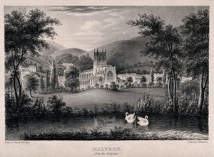 view Great Malvern, Worcestershire: view from the Chalybeate. Lithograph by W.H. Wood.