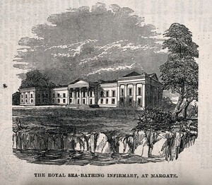 view Royal Sea-bathing Infirmary, Margate, Kent. Wood engraving.