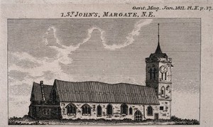 view St. John's Church, Margate, Kent. Line engraving.