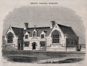 view Trinity Schools, Margate, Kent. Wood engraving by Laing, 1850, after W. Caveller.