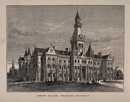 Ormond College, Melbourne University, Melbourne, Victoria. Wood engraving.