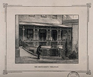 view Melrose Hospital, Melrose, Roxburgh, Scotland: the gentleman's verandah. Wood engraving by C. Butterworth.