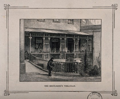 Melrose Hospital, Melrose, Roxburgh, Scotland: the gentleman's verandah. Wood engraving by C. Butterworth.
