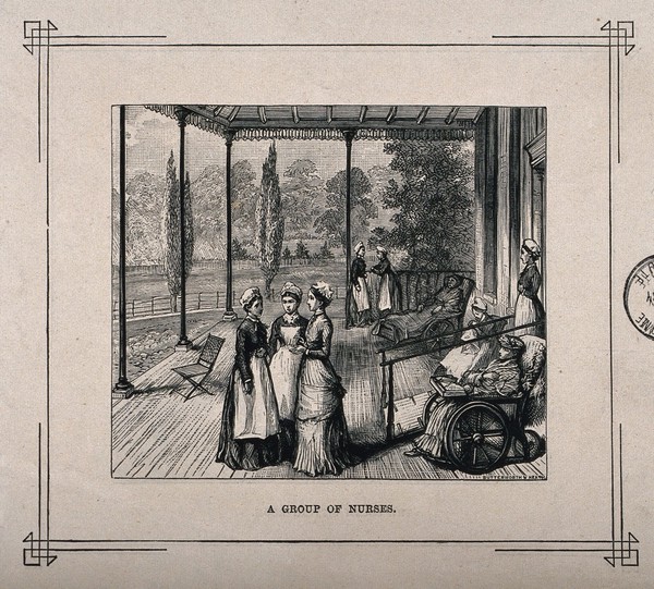 Melrose Hospital, Melrose, Roxburgh, Scotland: a group of nurses. Wood engraving by Butterworth and Heath.