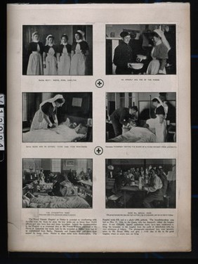 Royal Victoria Hospital, Netley, Hampshire: six scenes of nurses, nurse and patient, patients, hospital wards, treatment and physicians. Process print.