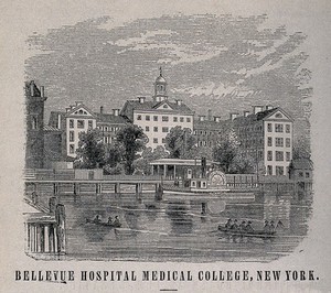 view Bellevue Hospital Medical College, New York City. Wood engraving.