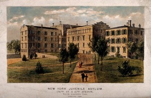 view Juvenile Asylum, New York City. Coloured lithograph.