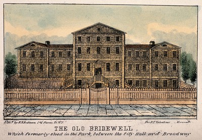 Old Bridewell, New York. Coloured lithograph by H.R. Robinson.