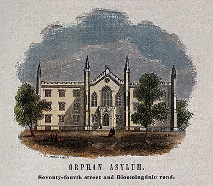 Orphan Asylum, New York. Coloured wood engraving by L. Casing-Barrett.