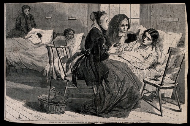 Hospital for Incurables, Blackwell Island, New York. Wood engraving by W.S.L. Jewett.
