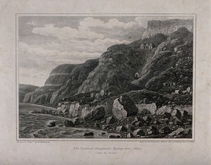 view Sandrock Chalybeate - Spring, near Niton, Isle of Wight, England. Line engraving by G. Brannon, 1828, after himself.