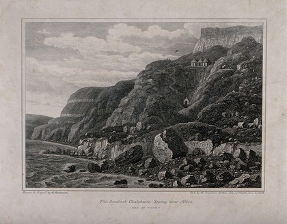 Sandrock Chalybeate - Spring, near Niton, Isle of Wight, England. Line engraving by G. Brannon, 1828, after himself.