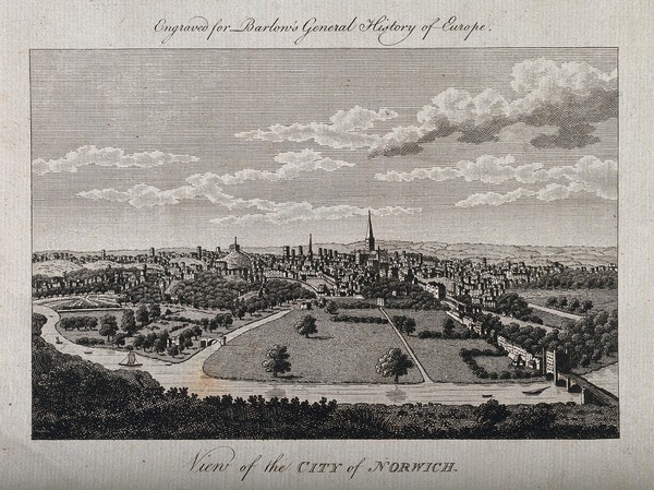 City of Norwich, Norfolk. Line engraving.