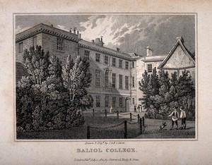 view Balliol College, Oxford: from the gardens. Line engraving by J. & H.S. Storer, 1821.